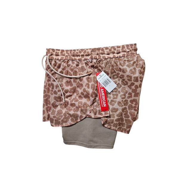 New Good American active desert leopart two layer running shorts brown size 1/S - Picture 11 of 11